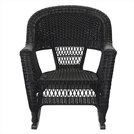 Jeco Jeco W00207R-D-2-RCES016 3 Piece Black Rocker Wicker Chair Set With Orange Cushion W00207R-D_2-RCES016